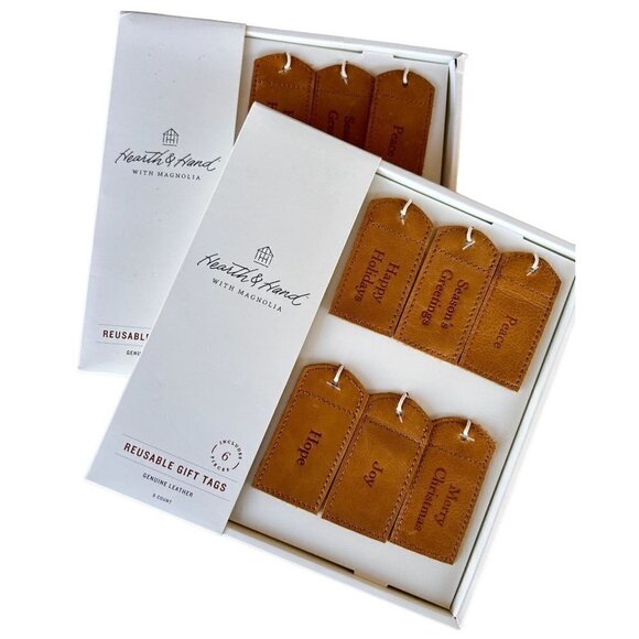 Hearth & Hand Magnolia 6ct Holiday Quote Leather Gift Tag Set Brown - Picture 6 of 6